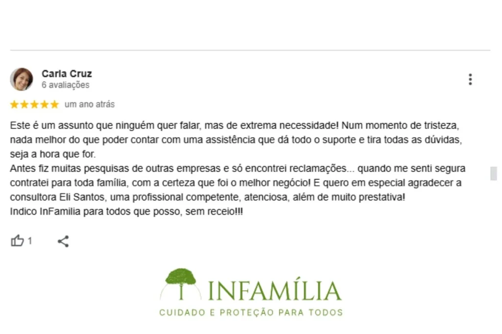 depoimento de cliente sobre o família com o plano funerário InFamília